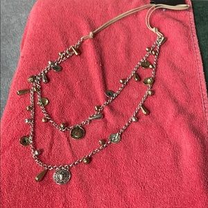 Long silver gold and bronze necklace